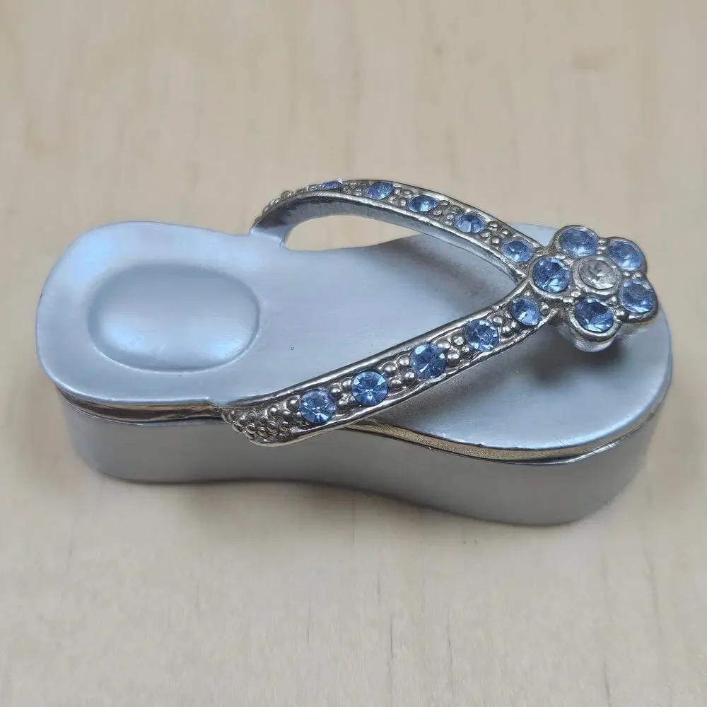 Blue FlipFlop Jeweled Keepsake Trinket Box gold-plated trim Austrian Crystals